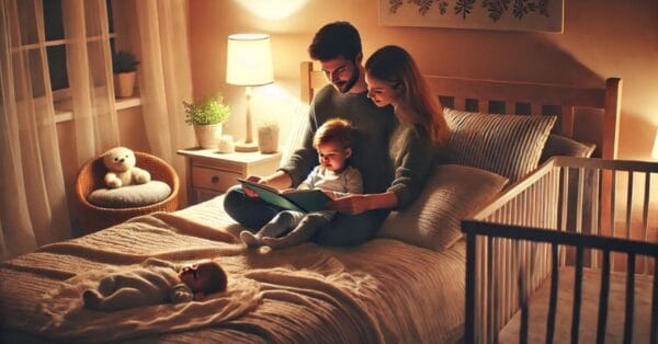 Forældre læser med barn