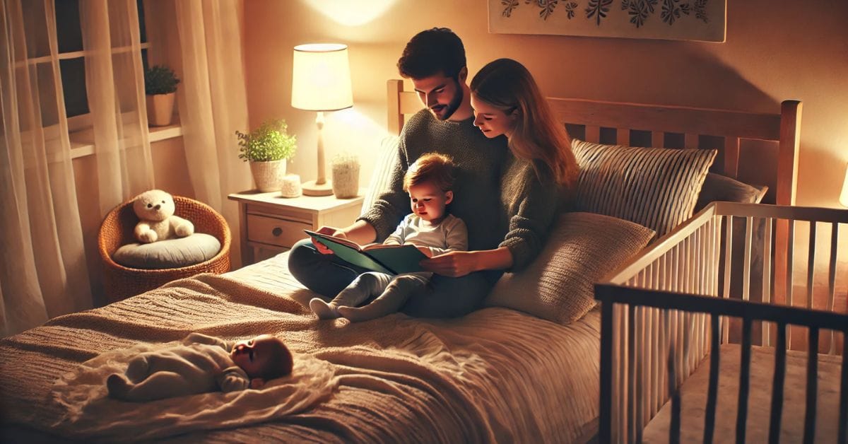 Forældre læser med barn